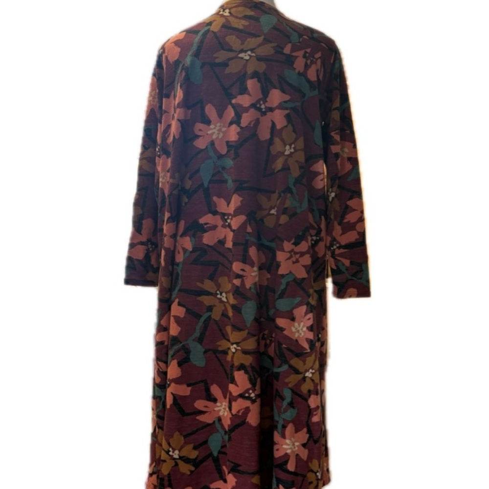 LuLaRoe Sarah Long Duster Cardigan — Rust Floral Print, Size M - Picture 4 of 7